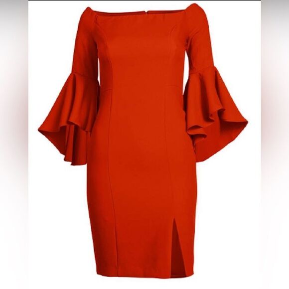 Venus orange off the shoulders bell sleeve dress - Picture 2 of 4